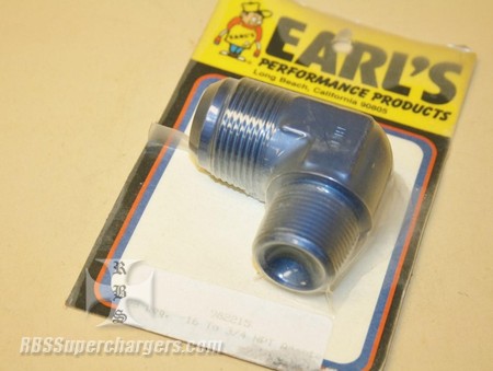 Used -16 To 3/4" NPT 90 Degree An Flare To Pipe Adpt. Blue Earl's #982215 (7003-0084W)