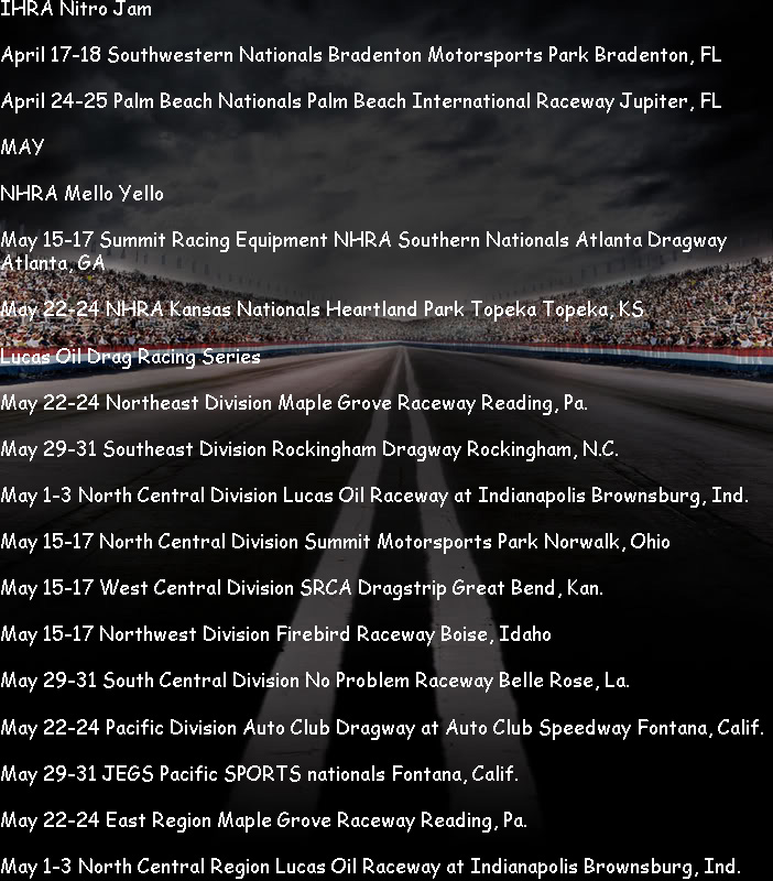 2016 Racing Schedules