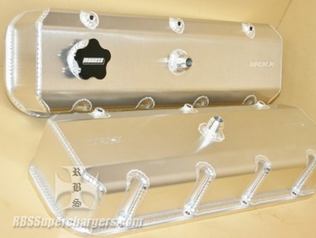BBC Fabricated Alum. Valve Cover Set Baffled Male -12 Breather Moroso #68499 (1210-0034)